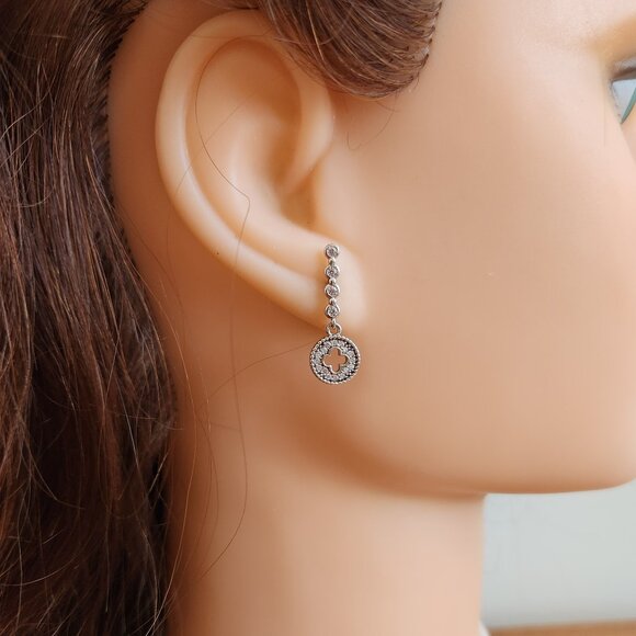 925 SILVER 3 PAIRS DELICATE DANGLE EAR RINGS WITH CZ STONES. - Picture 4 of 16